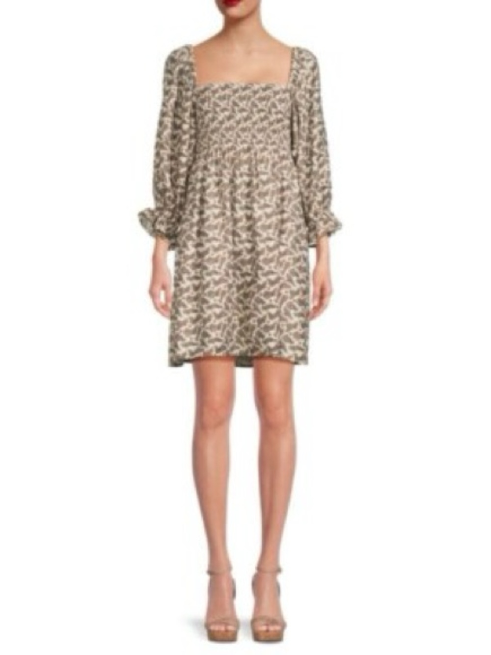 Caara Smocked Square-Neck Mini Dress puff sleeve XL